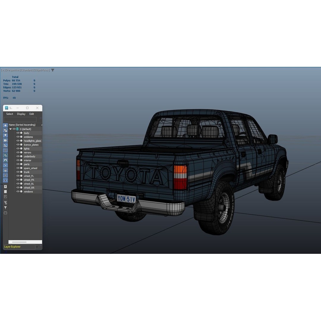 Toyota Hilux 3D Model – Low Poly Game Ready Pickup Truck, FBX - View 40