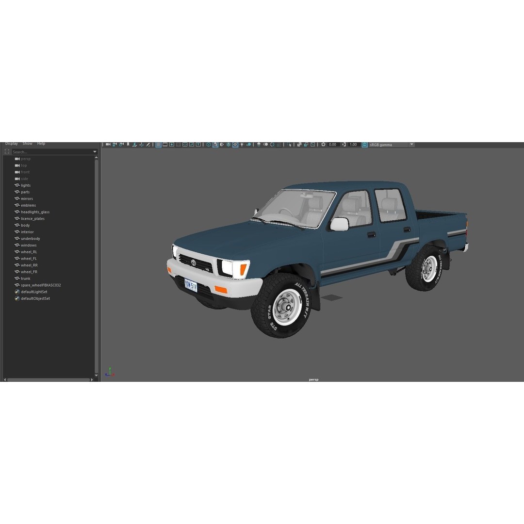 Toyota Hilux 3D Model – Low Poly Game Ready Pickup Truck, FBX - View 42