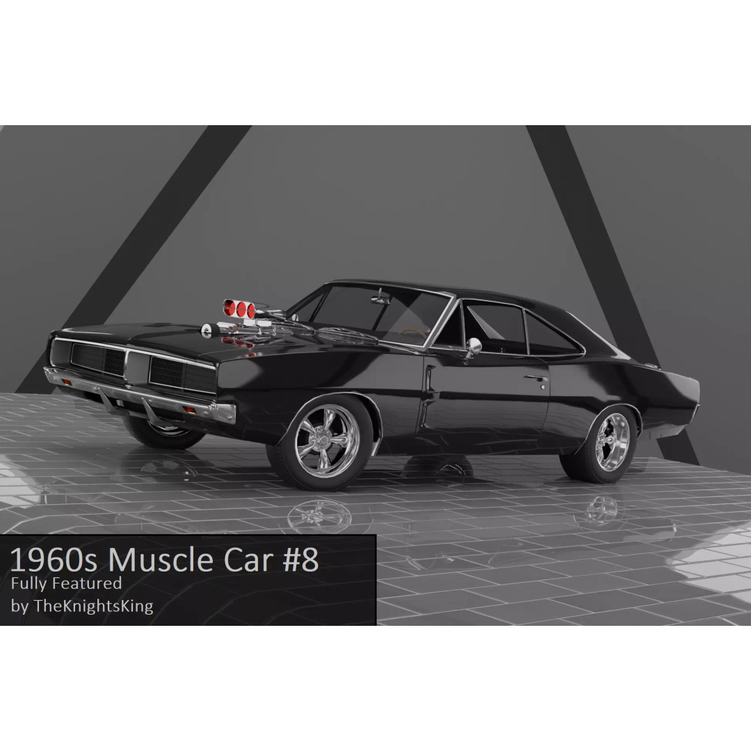 1960s Muscle Car 3D Model – Low Poly Game-Ready Vehicle, FBX, Blender - View 2