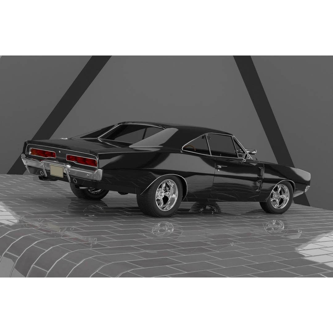 1960s Muscle Car 3D Model – Low Poly Game-Ready Vehicle, FBX, Blender - View 3