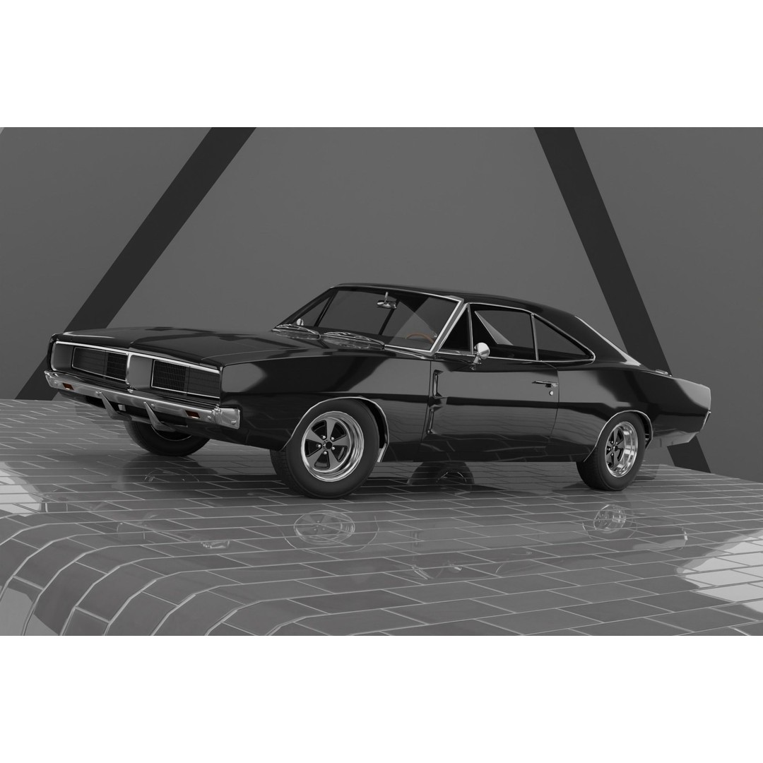 1960s Muscle Car 3D Model – Low Poly Game-Ready Vehicle, FBX, Blender - View 4