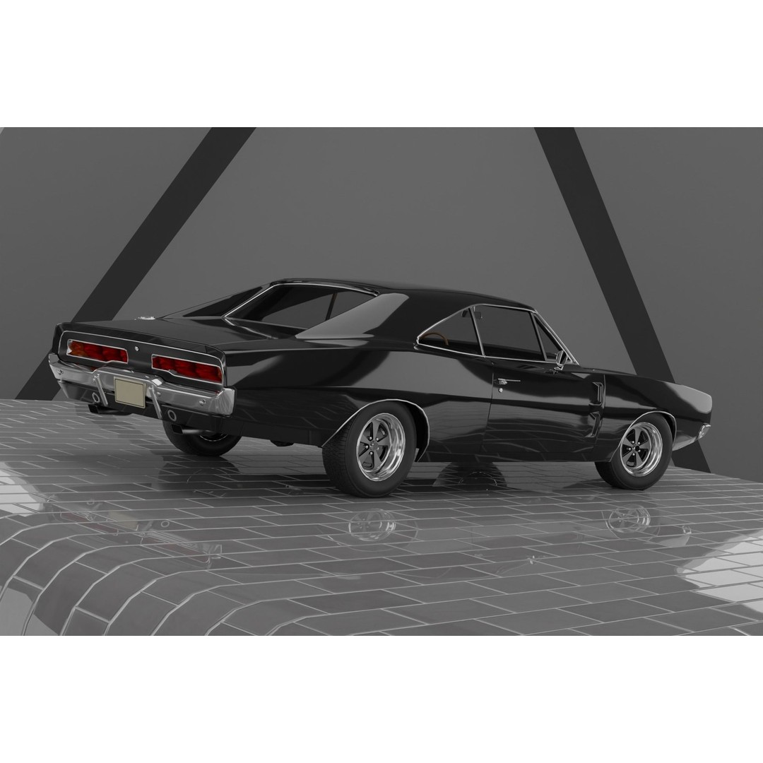 1960s Muscle Car 3D Model – Low Poly Game-Ready Vehicle, FBX, Blender - View 5