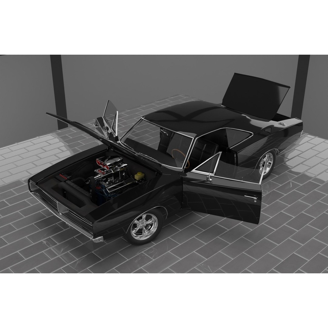 1960s Muscle Car 3D Model – Low Poly Game-Ready Vehicle, FBX, Blender - View 7