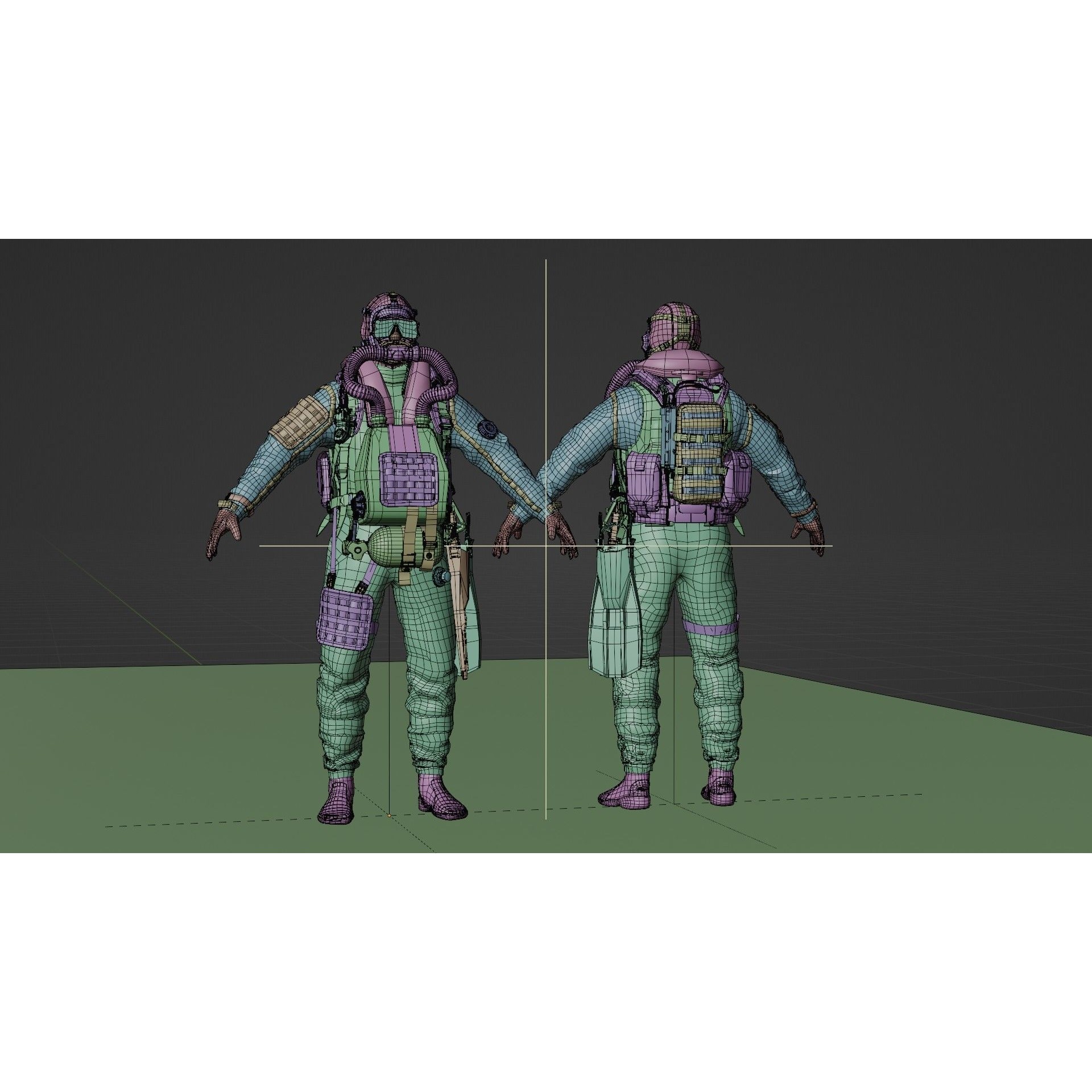 Soldier Diver Drysuit - Low-Poly Game-Ready 3D Model - View 15