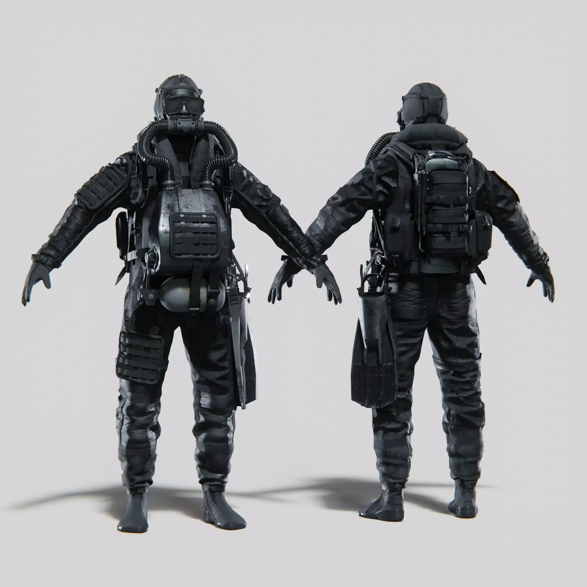 Soldier Diver Drysuit - Low-Poly Game-Ready 3D Model - View 2