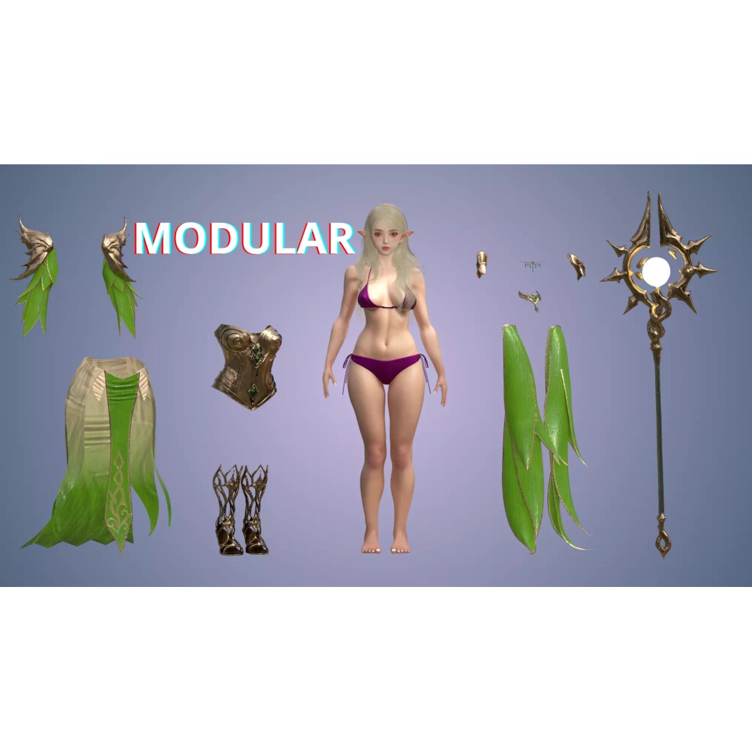 Elf Girl 3D Model – Low-Poly Game-Ready Character, FBX - View 11