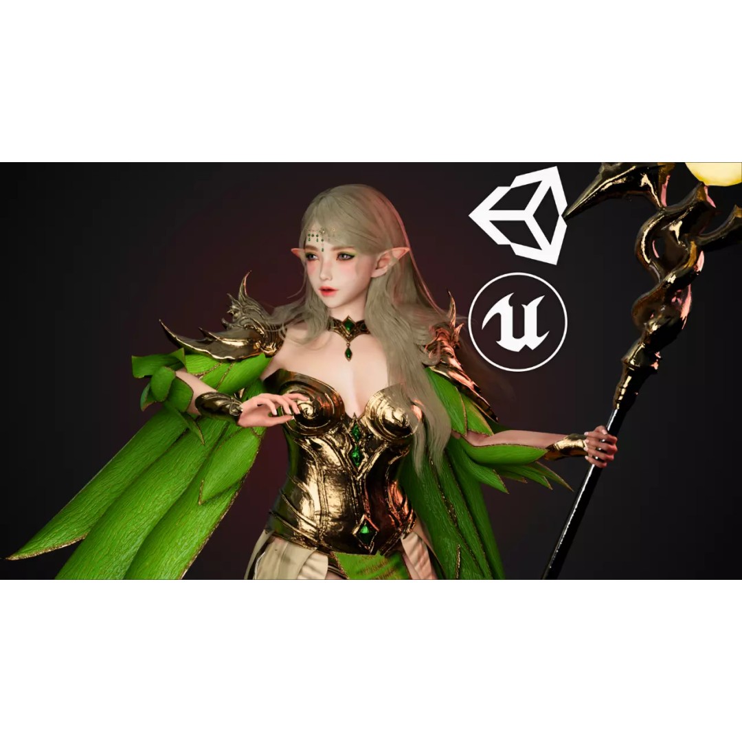 Elf Girl 3D Model – Low-Poly Game-Ready Character, FBX - View 2