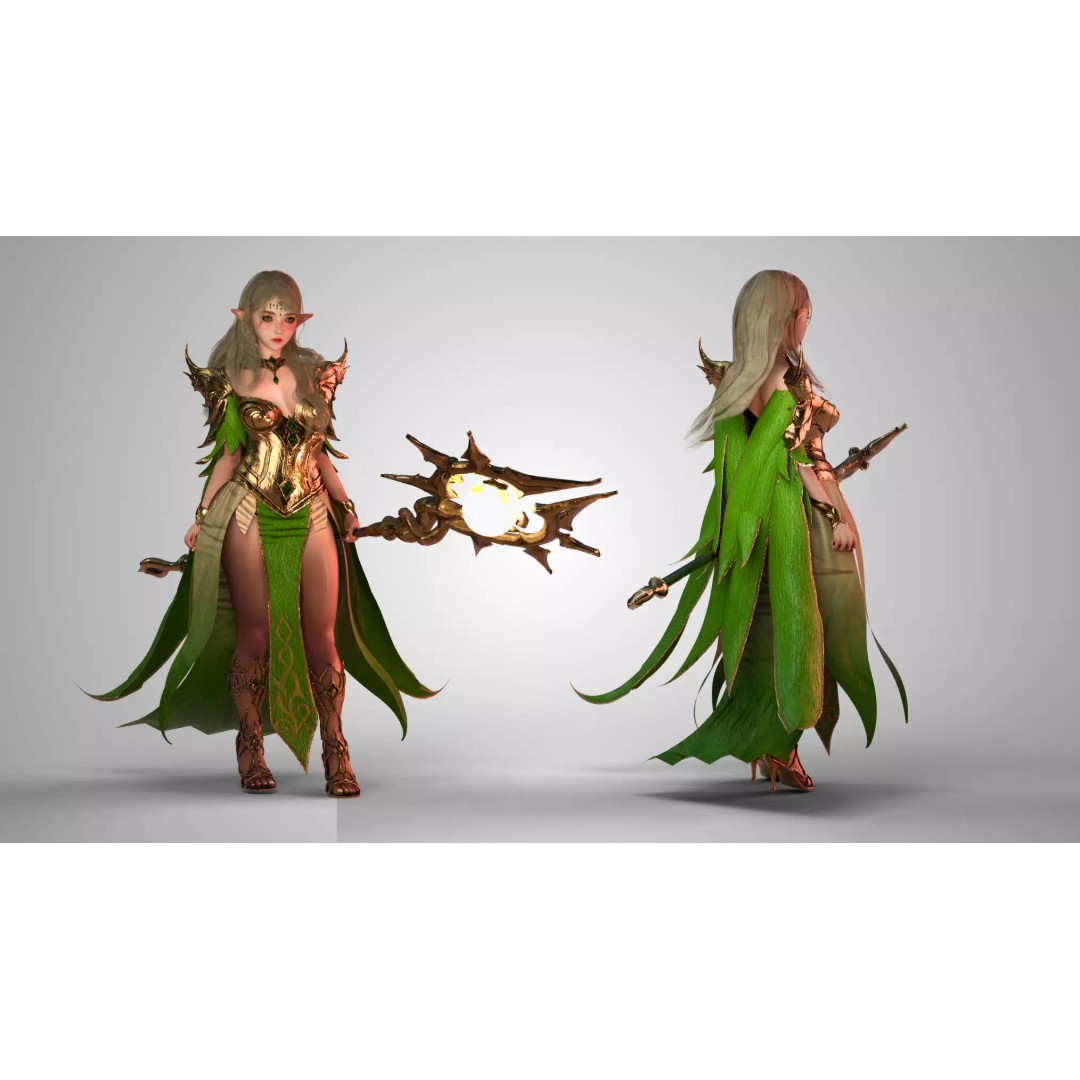 Elf Girl 3D Model – Low-Poly Game-Ready Character, FBX - View 4