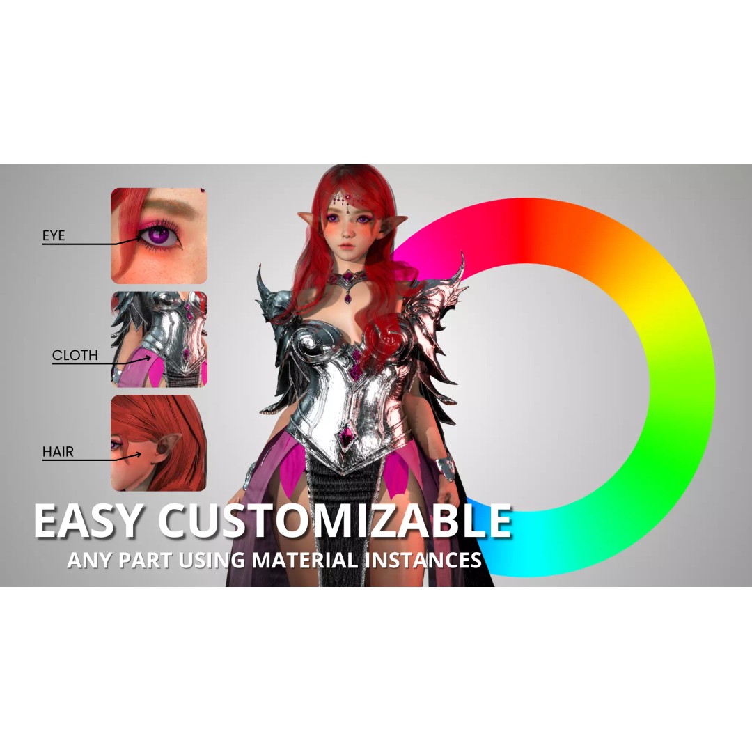 Elf Girl 3D Model – Low-Poly Game-Ready Character, FBX - View 5