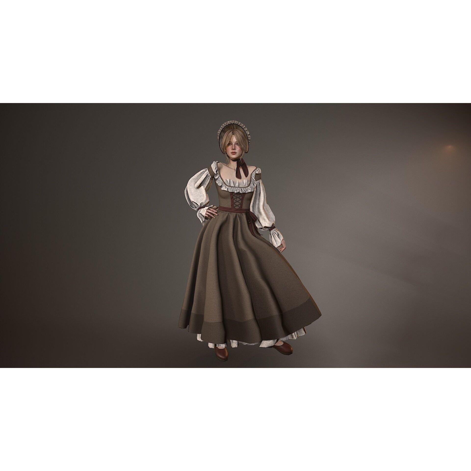 Village Lady - Low-Poly Game-Ready 3D Model - View 12