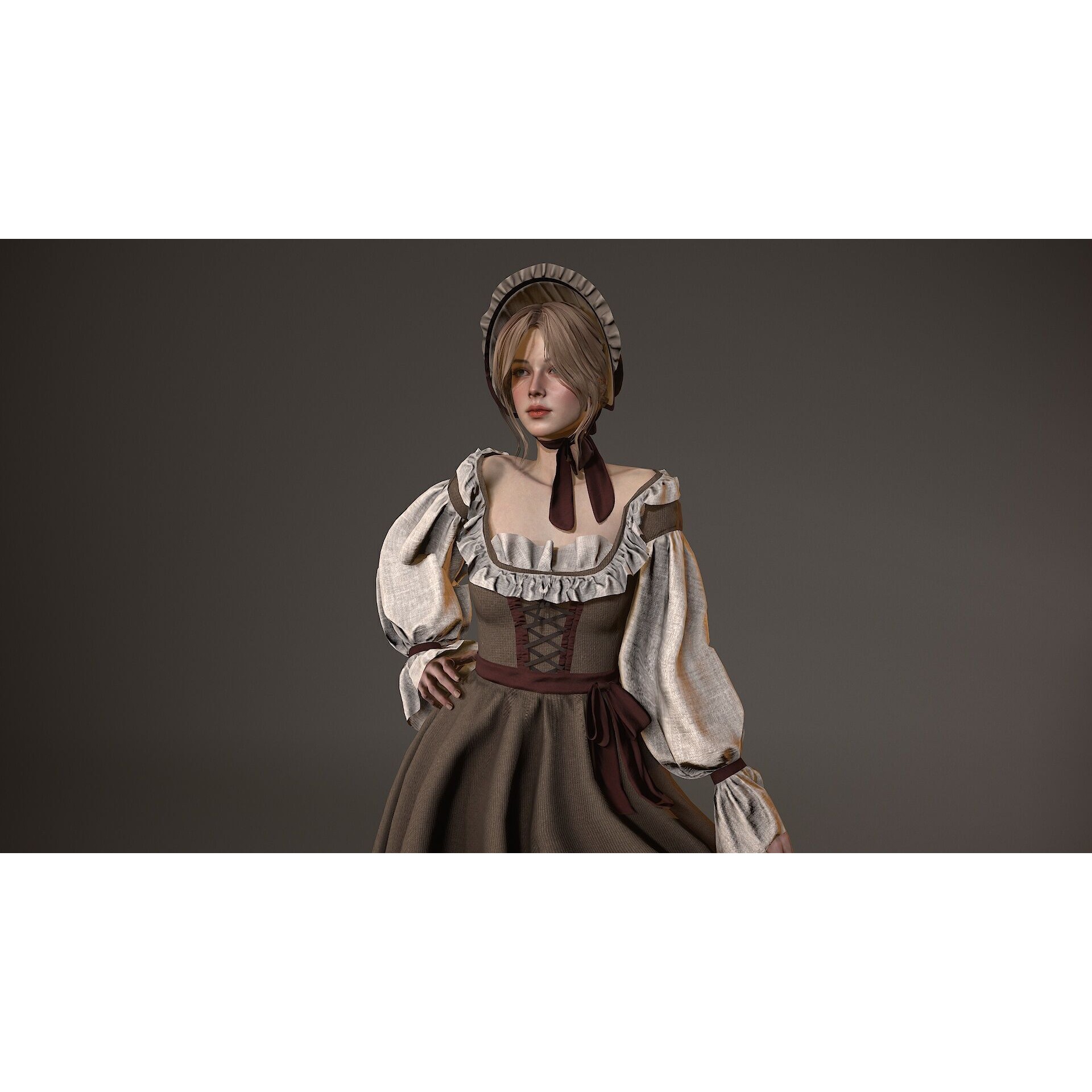Village Lady - Low-Poly Game-Ready 3D Model - View 14