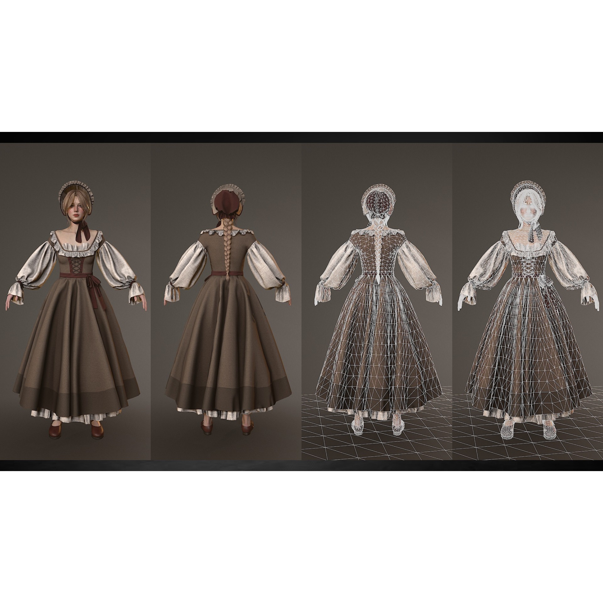 Village Lady - Low-Poly Game-Ready 3D Model - View 4