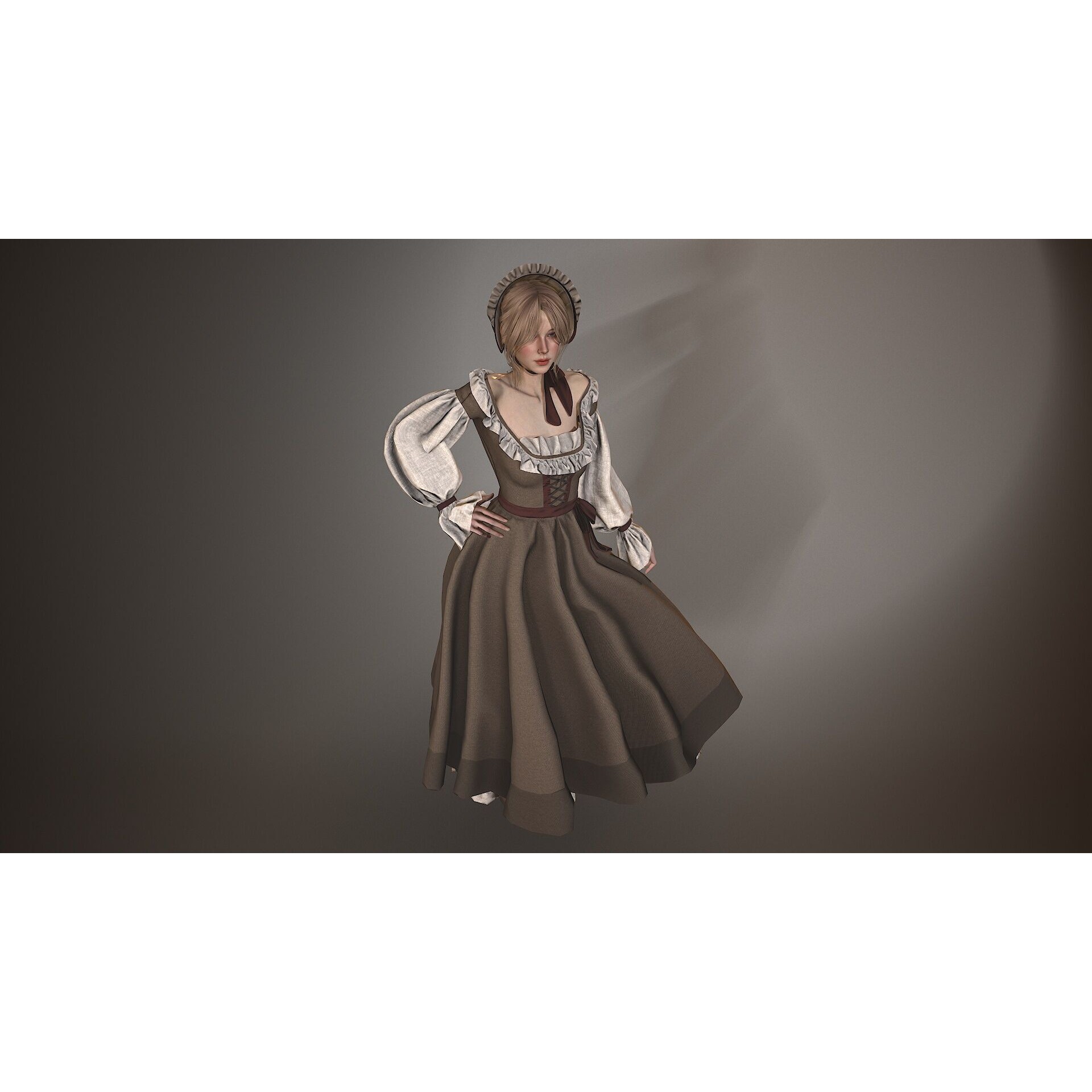 Village Lady - Low-Poly Game-Ready 3D Model - View 9