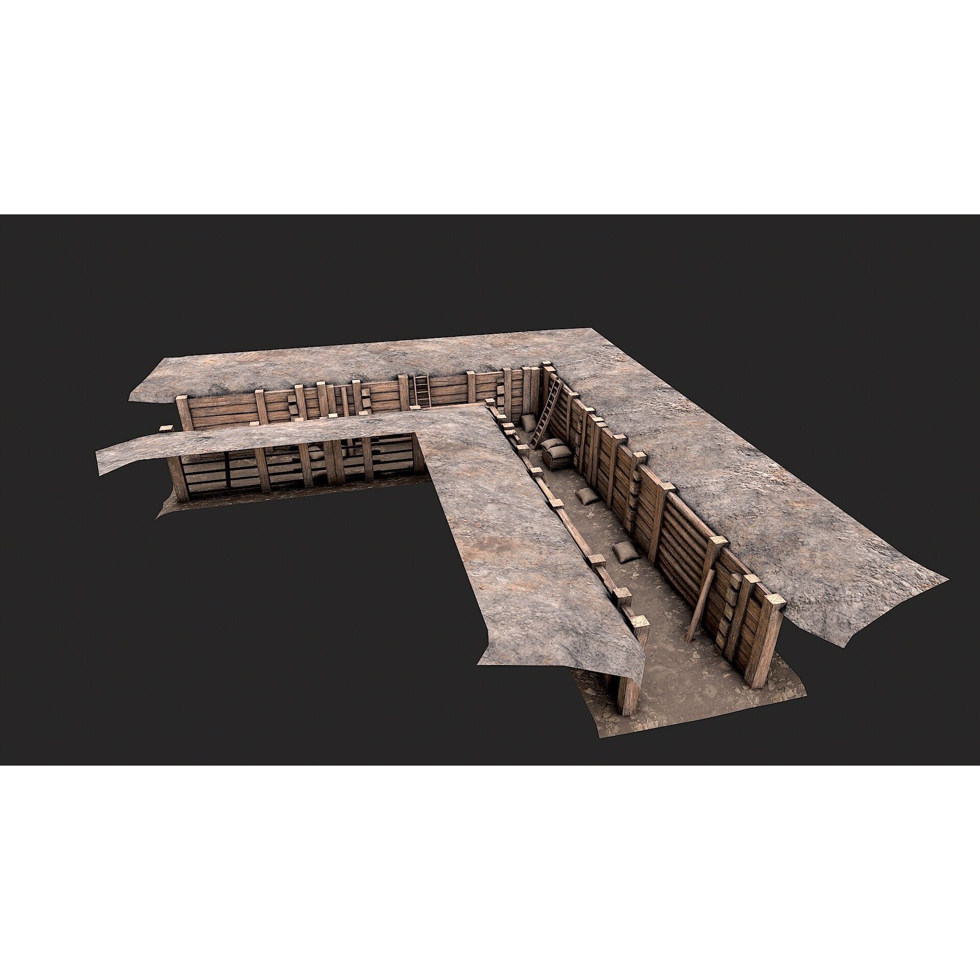 Modular Low Poly Army Trenches - Low-Poly Game-Ready 3D Model - View 10