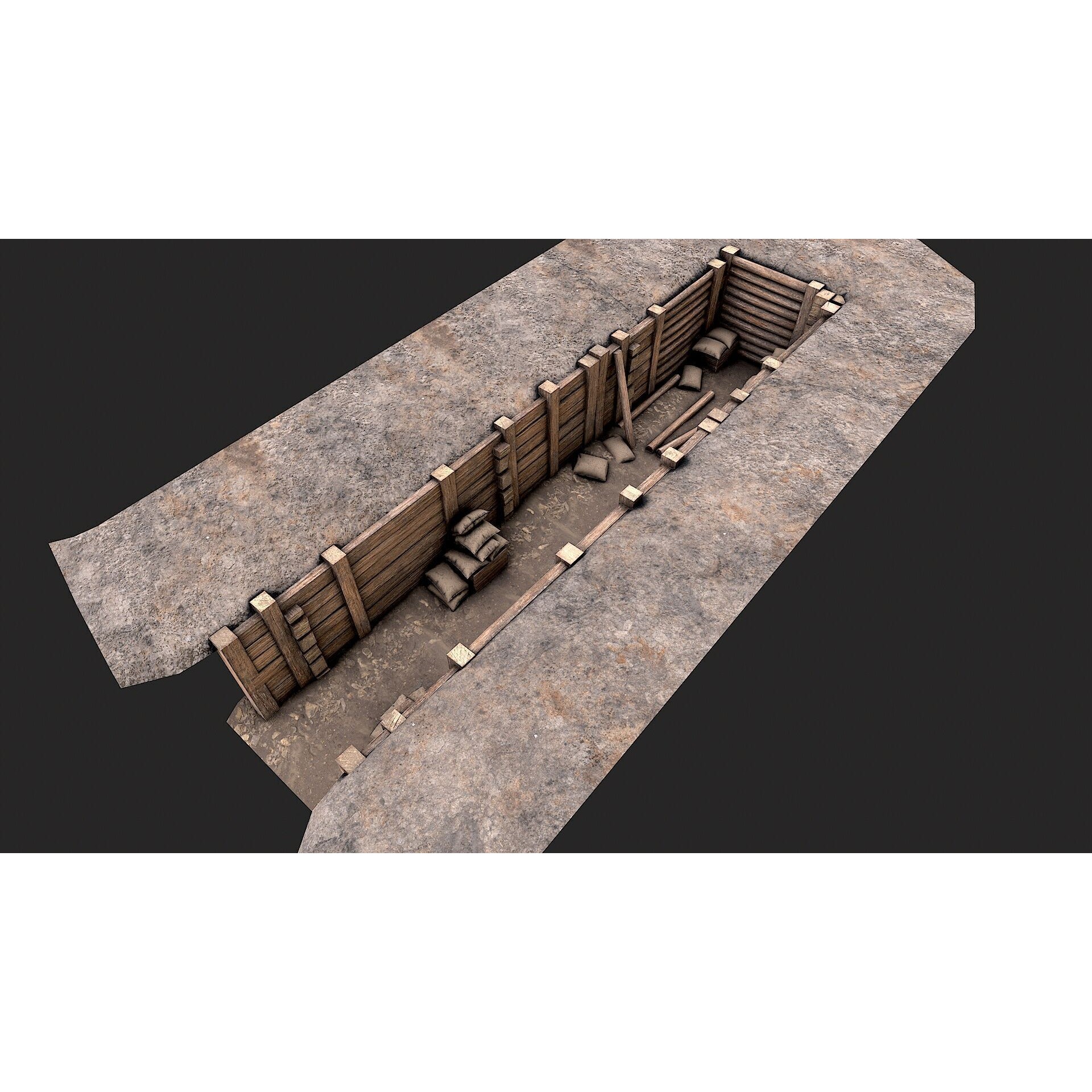 Modular Low Poly Army Trenches - Low-Poly Game-Ready 3D Model - View 11