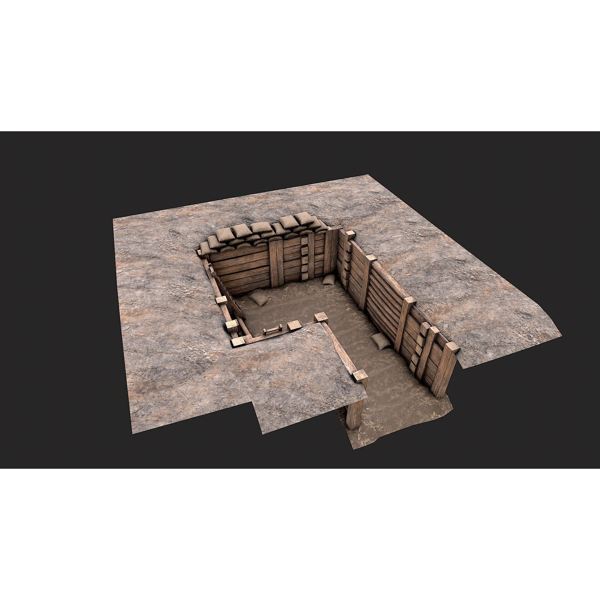 Modular Low Poly Army Trenches - Low-Poly Game-Ready 3D Model - View 12