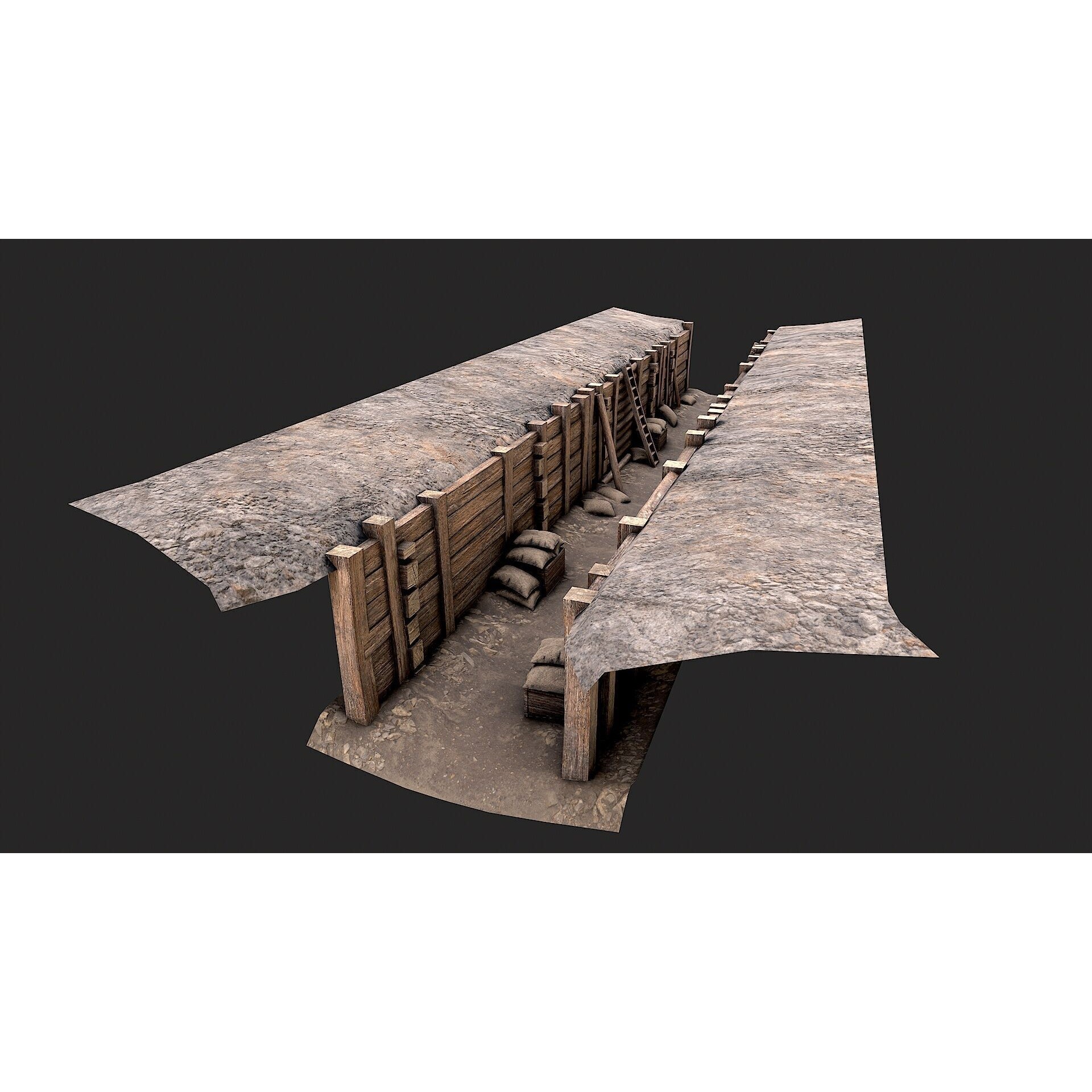 Modular Low Poly Army Trenches - Low-Poly Game-Ready 3D Model - View 13