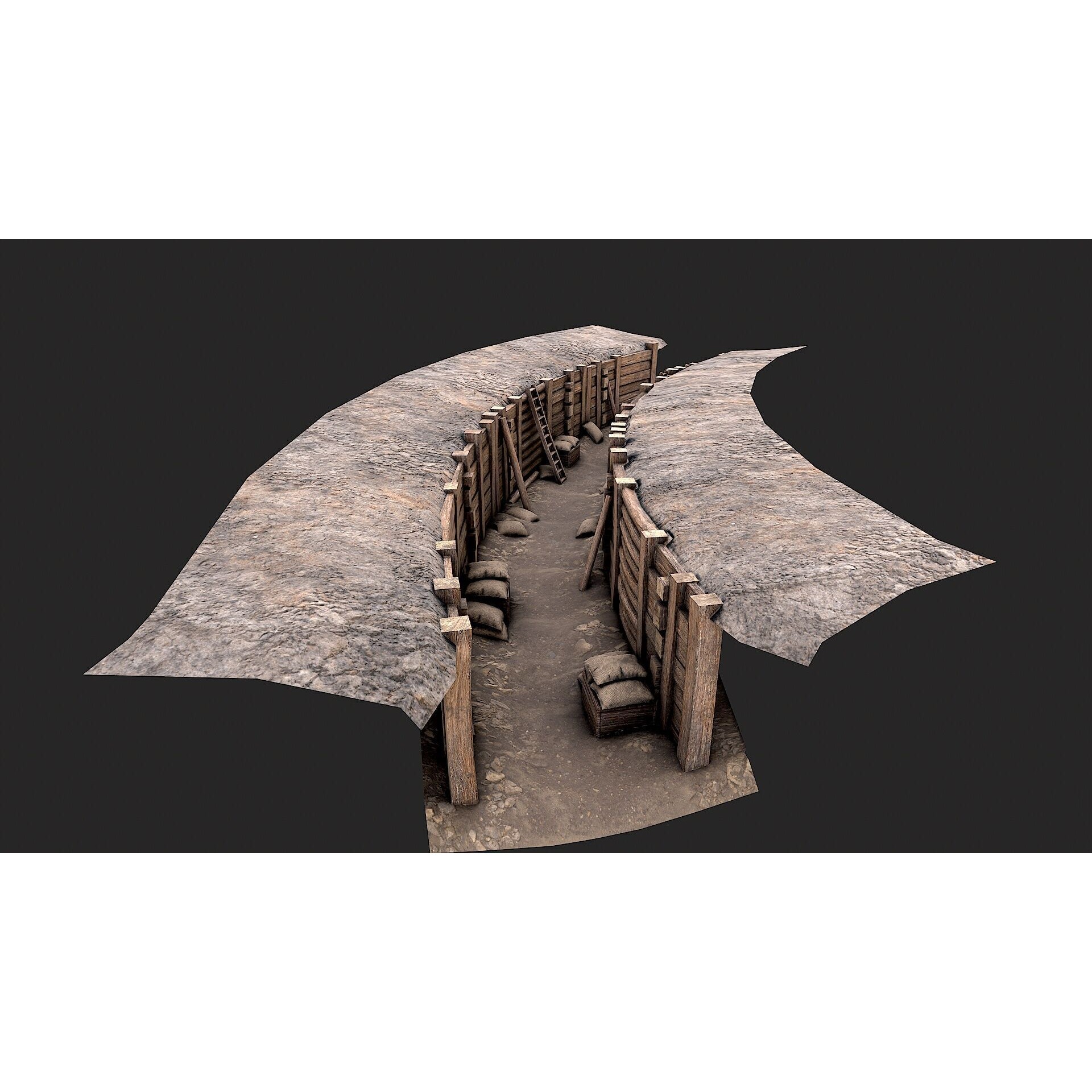 Modular Low Poly Army Trenches - Low-Poly Game-Ready 3D Model - View 14
