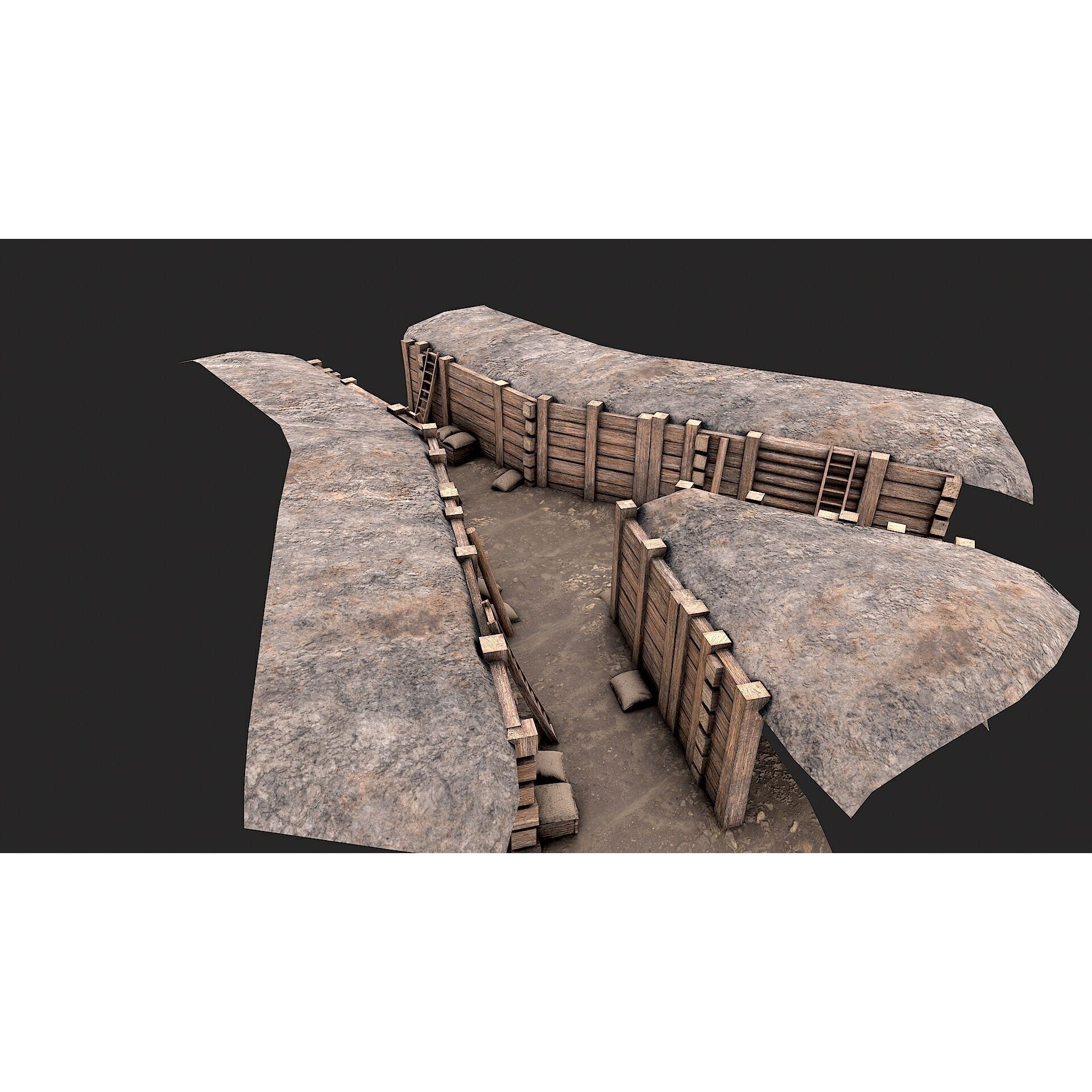 Modular Low Poly Army Trenches - Low-Poly Game-Ready 3D Model - View 15