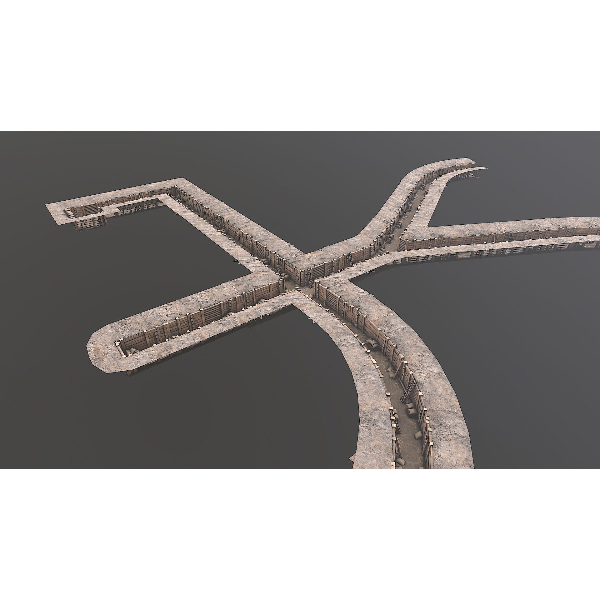 Modular Low Poly Army Trenches - Low-Poly Game-Ready 3D Model - View 4