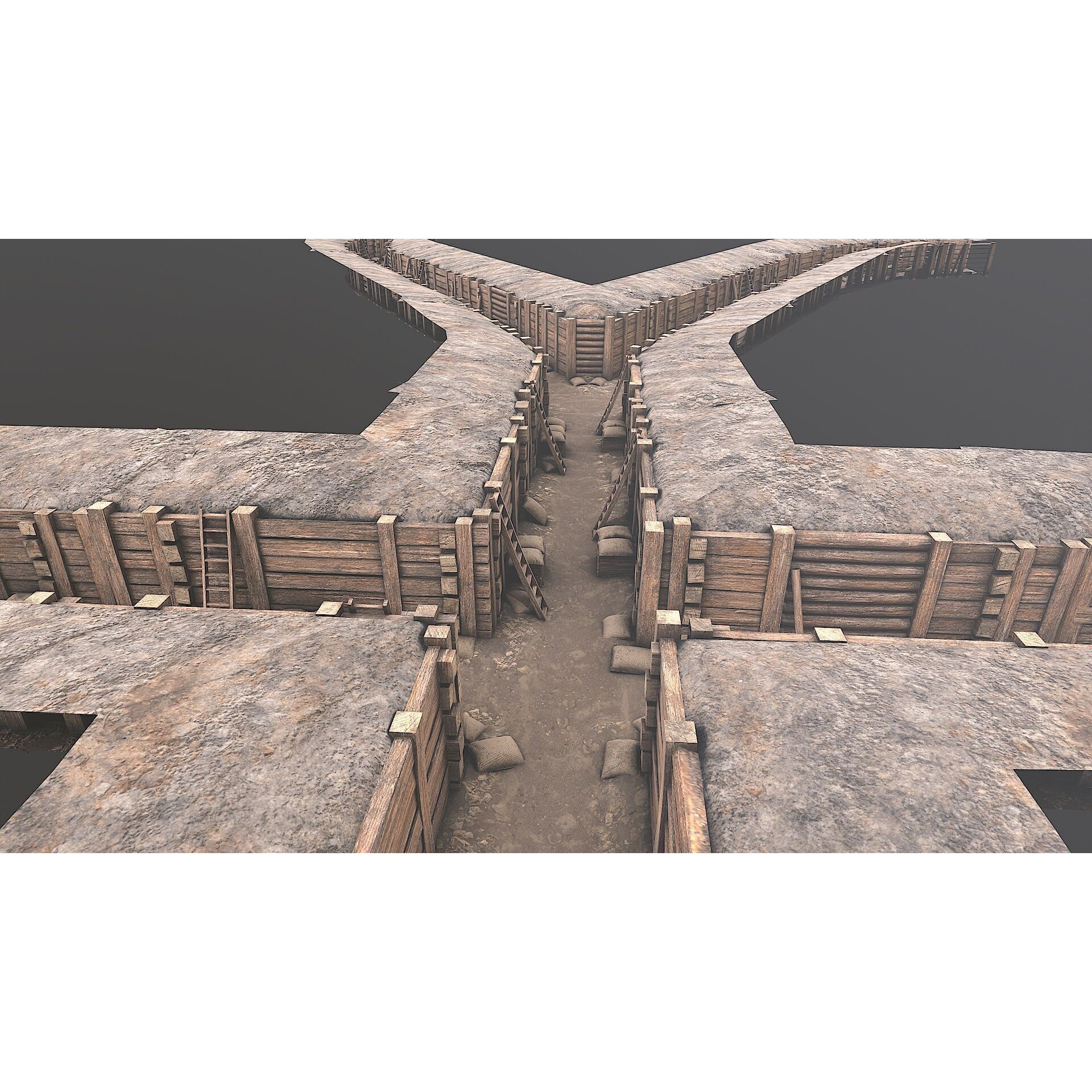 Modular Low Poly Army Trenches - Low-Poly Game-Ready 3D Model - View 5