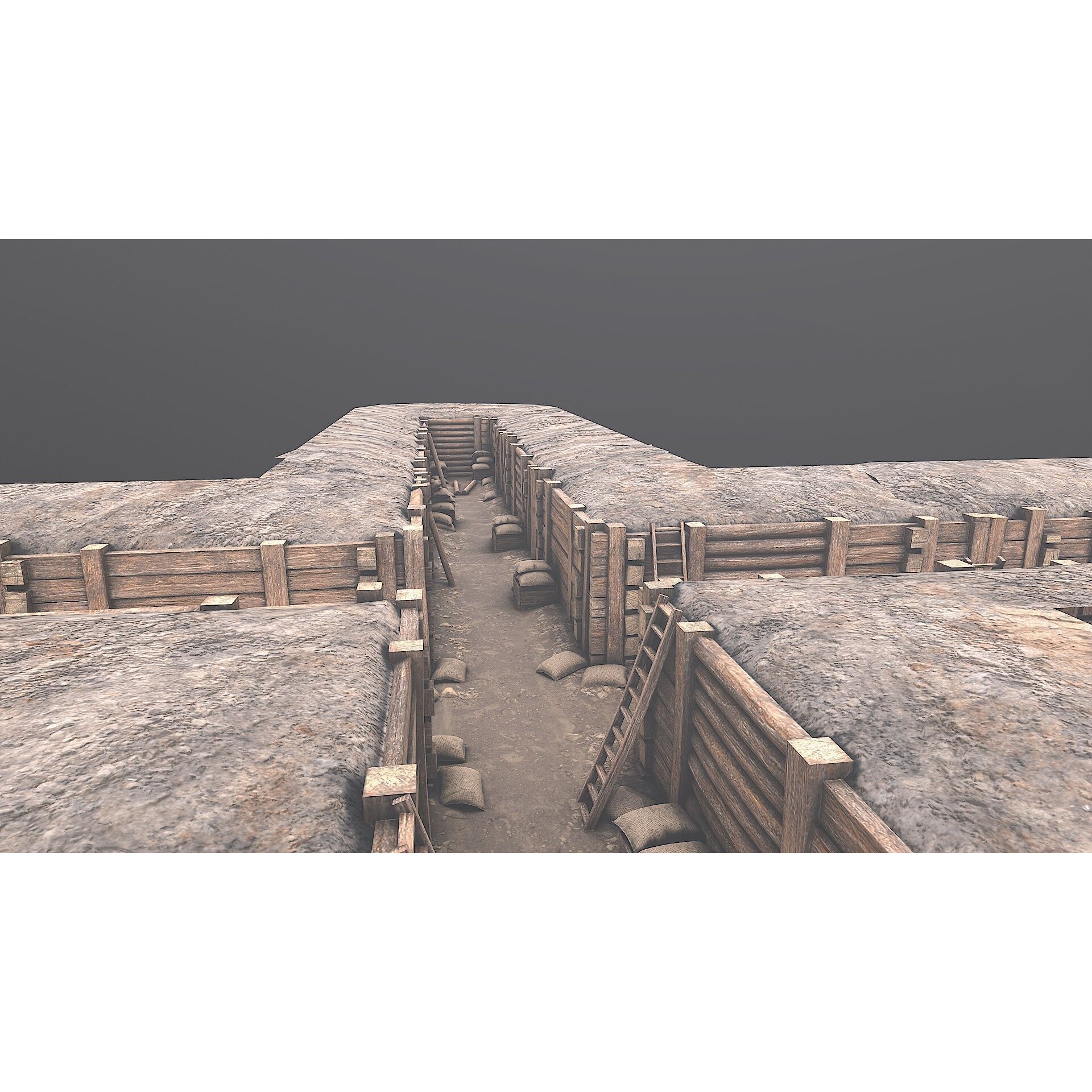 Modular Low Poly Army Trenches - Low-Poly Game-Ready 3D Model - View 6