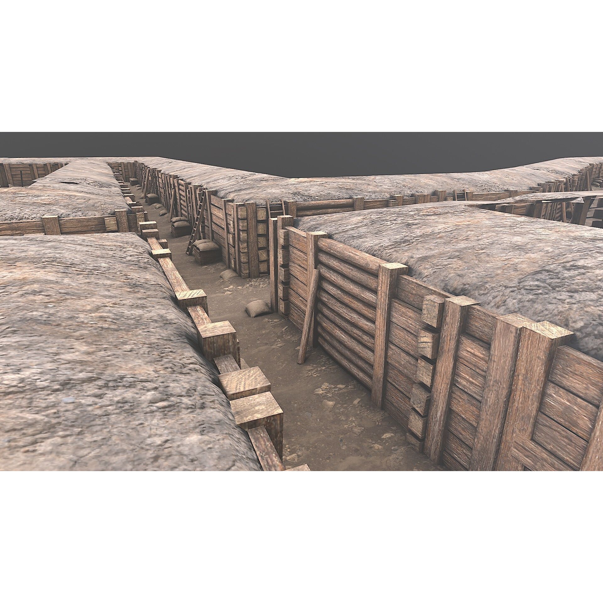 Modular Low Poly Army Trenches - Low-Poly Game-Ready 3D Model - View 7