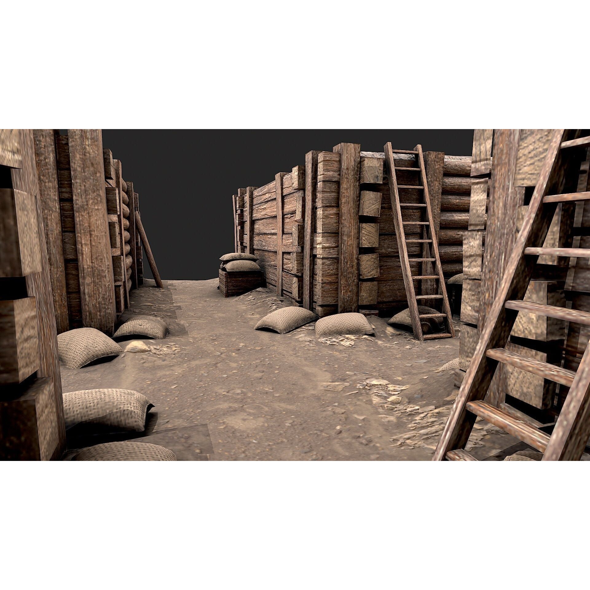 Modular Low Poly Army Trenches - Low-Poly Game-Ready 3D Model - View 8