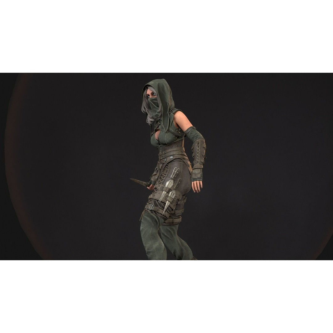 Thief Girl 3D Model – Low Poly Rigged Character with Animations, FBX - View 14