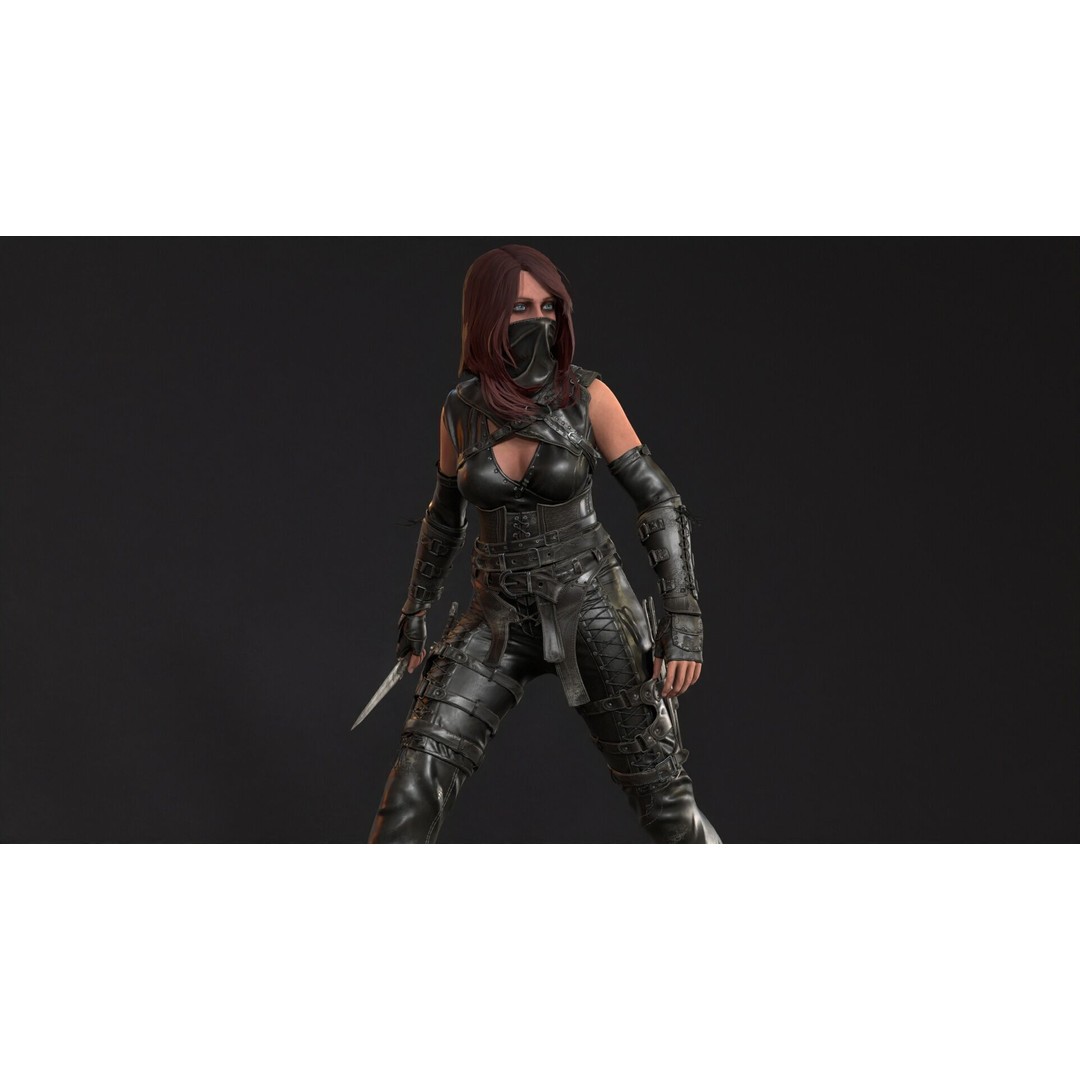Thief Girl 3D Model – Low Poly Rigged Character with Animations, FBX - View 16