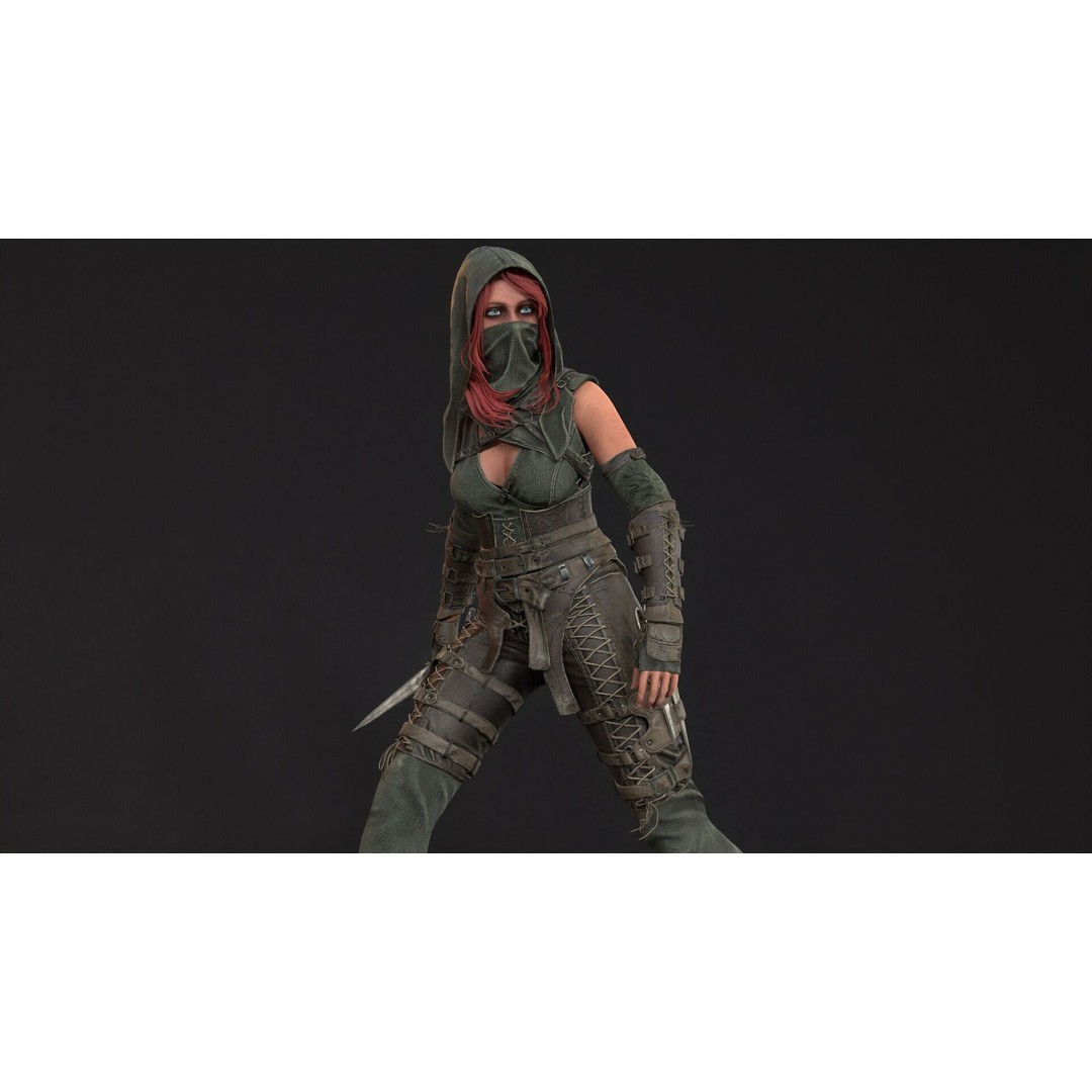 Thief Girl 3D Model – Low Poly Rigged Character with Animations, FBX - View 17