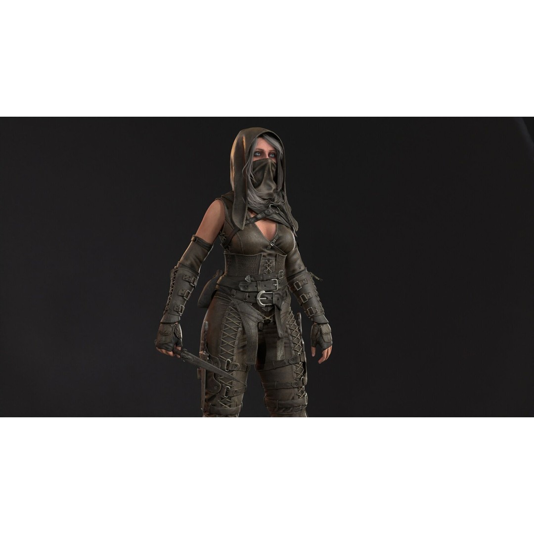 Thief Girl 3D Model – Low Poly Rigged Character with Animations, FBX - View 18