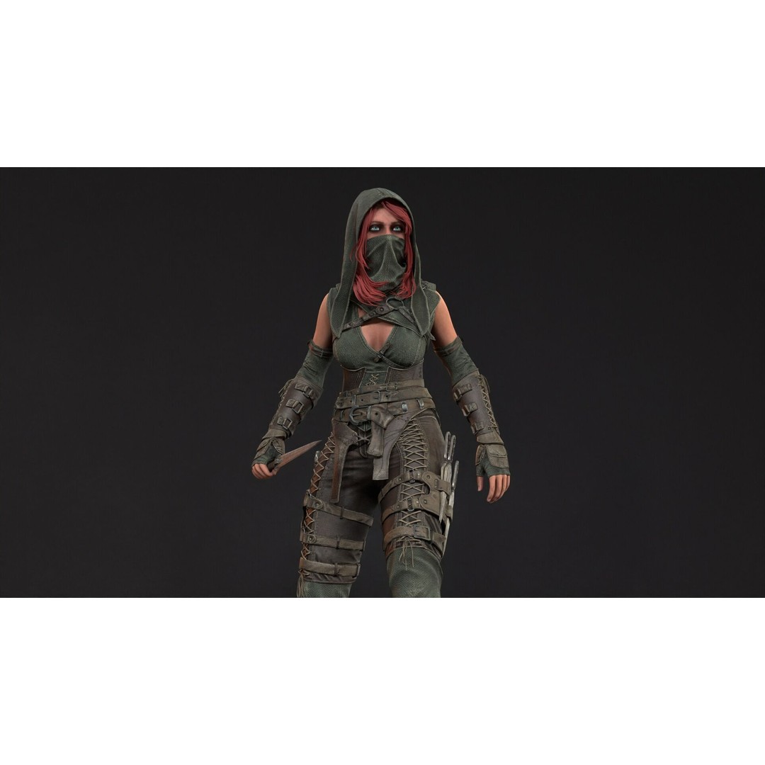 Thief Girl 3D Model – Low Poly Rigged Character with Animations, FBX - View 19
