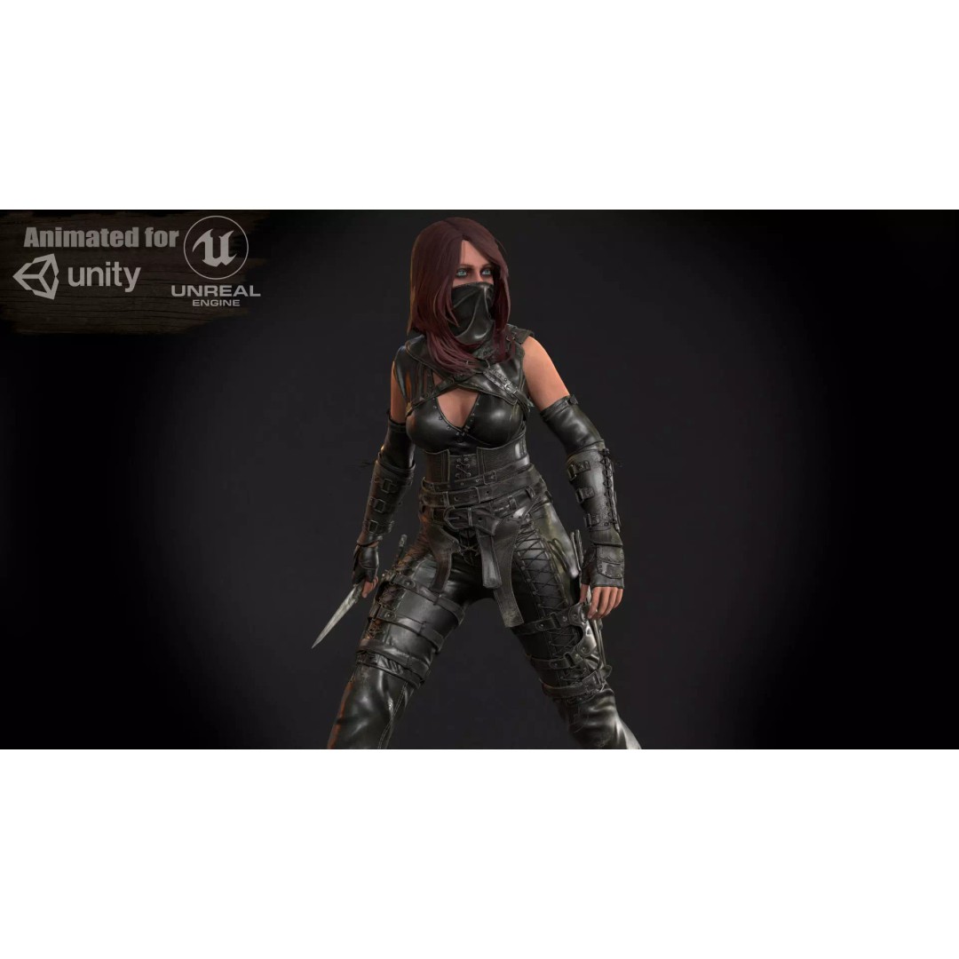 Thief Girl 3D Model – Low Poly Rigged Character with Animations, FBX - View 2