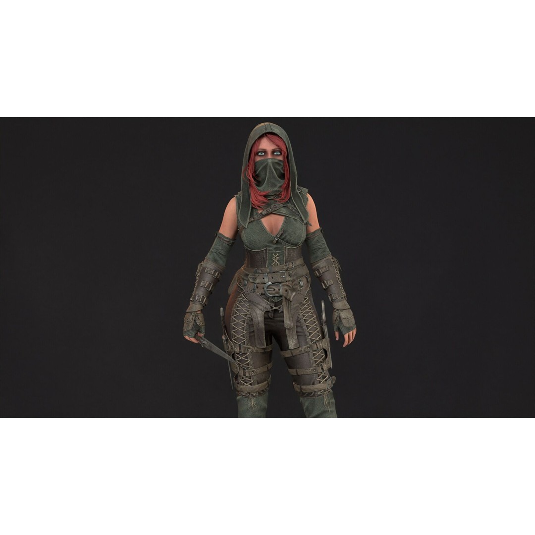 Thief Girl 3D Model – Low Poly Rigged Character with Animations, FBX - View 20