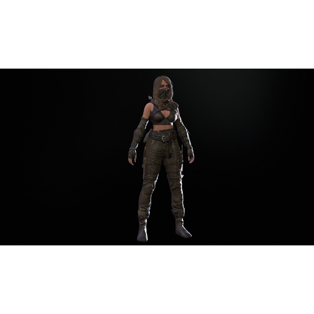 Thief Girl 3D Model – Low Poly Rigged Character with Animations, FBX - View 21