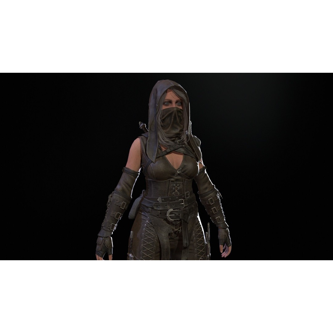 Thief Girl 3D Model – Low Poly Rigged Character with Animations, FBX - View 23