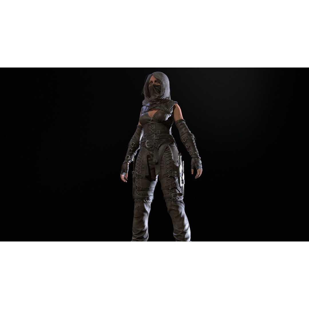 Thief Girl 3D Model – Low Poly Rigged Character with Animations, FBX - View 24