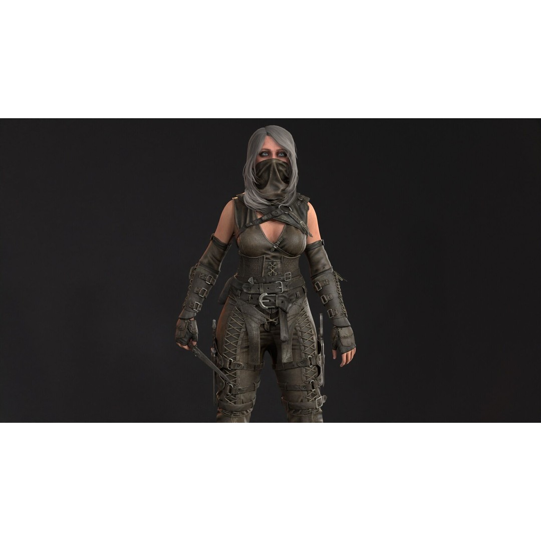 Thief Girl 3D Model – Low Poly Rigged Character with Animations, FBX - View 29