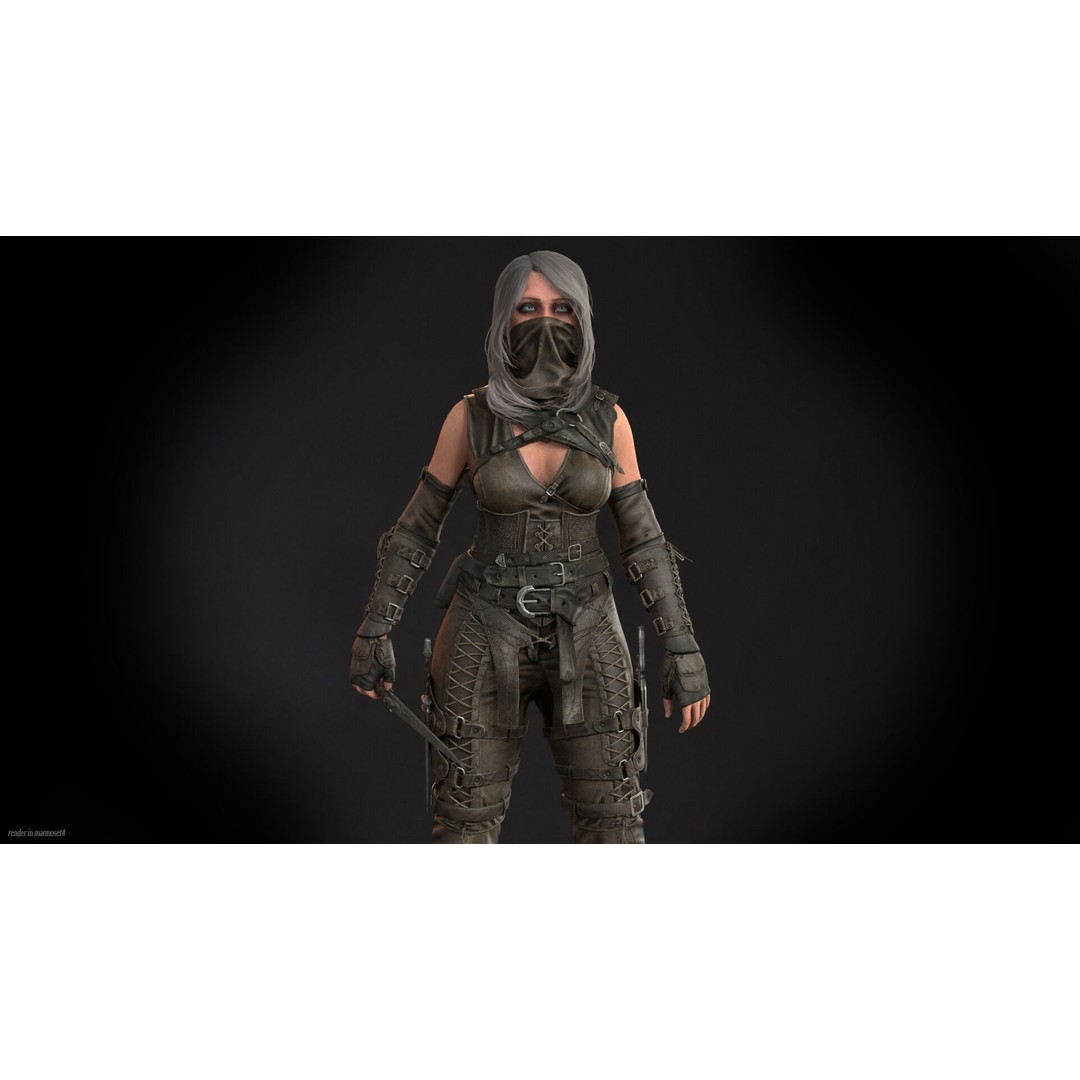 Thief Girl 3D Model – Low Poly Rigged Character with Animations, FBX - View 3