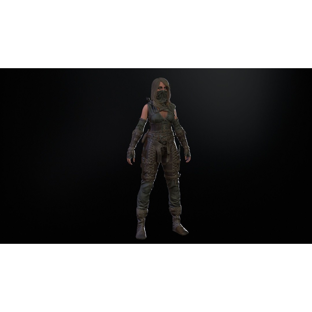 Thief Girl 3D Model – Low Poly Rigged Character with Animations, FBX - View 32