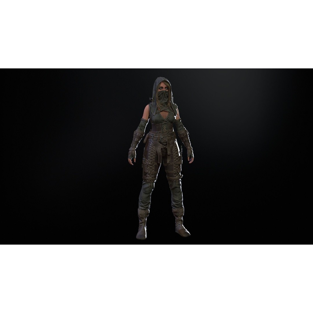 Thief Girl 3D Model – Low Poly Rigged Character with Animations, FBX - View 34