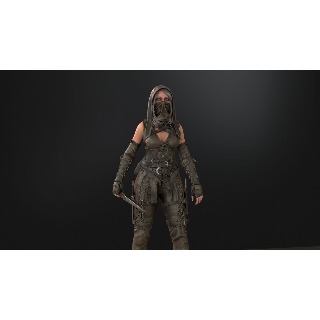 Thief Girl 3D Model – Low Poly Rigged Character with Animations, FBX - View 35