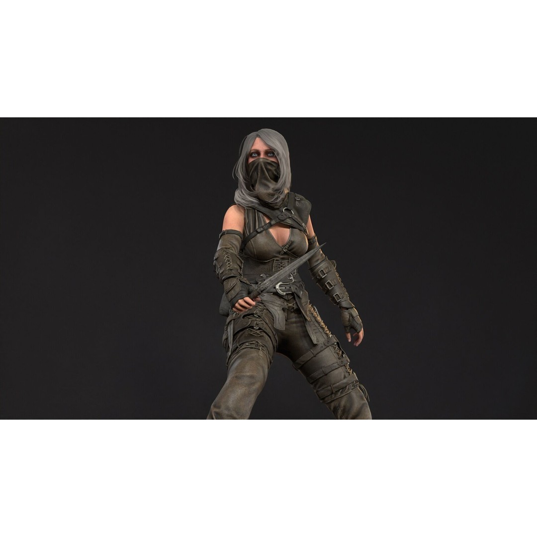 Thief Girl 3D Model – Low Poly Rigged Character with Animations, FBX - View 37