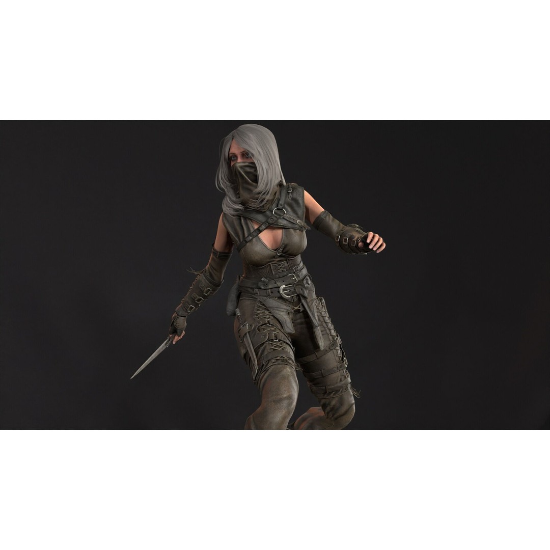 Thief Girl 3D Model – Low Poly Rigged Character with Animations, FBX - View 38