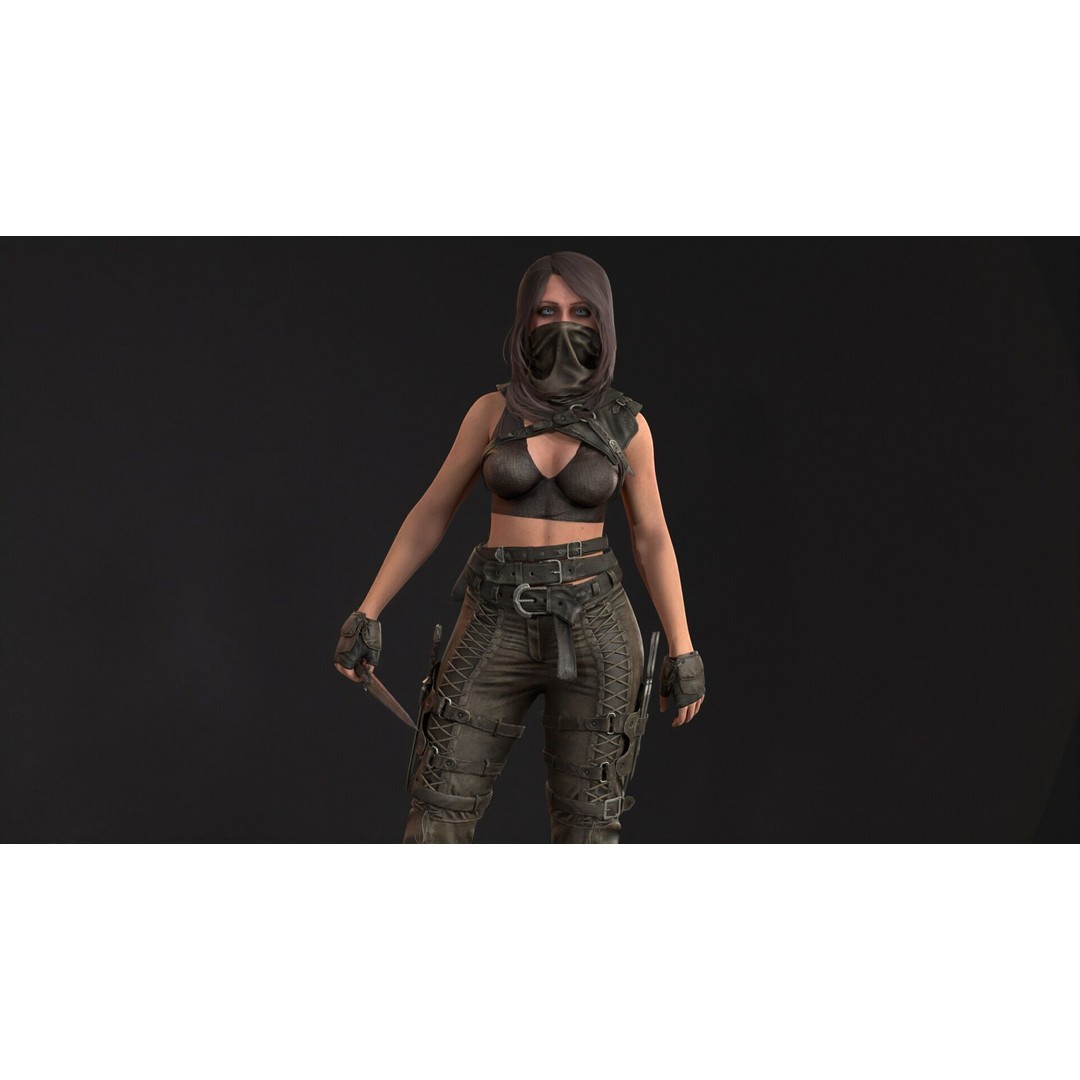 Thief Girl 3D Model – Low Poly Rigged Character with Animations, FBX - View 39