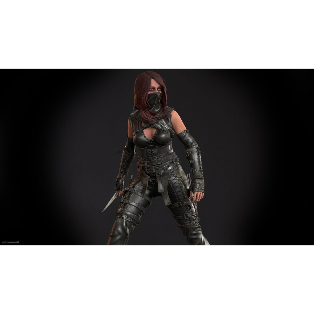 Thief Girl 3D Model – Low Poly Rigged Character with Animations, FBX - View 4