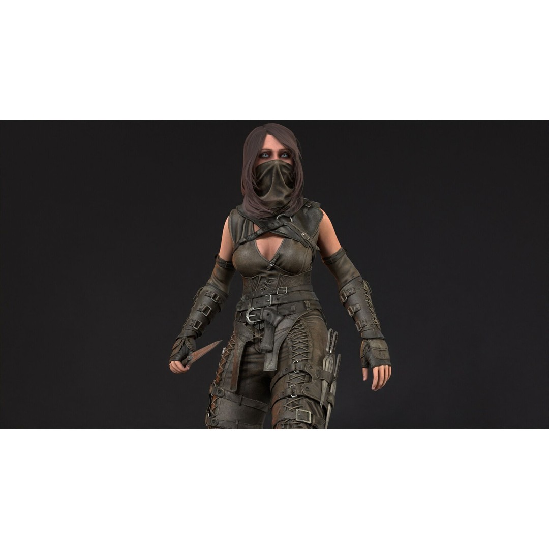 Thief Girl 3D Model – Low Poly Rigged Character with Animations, FBX - View 41