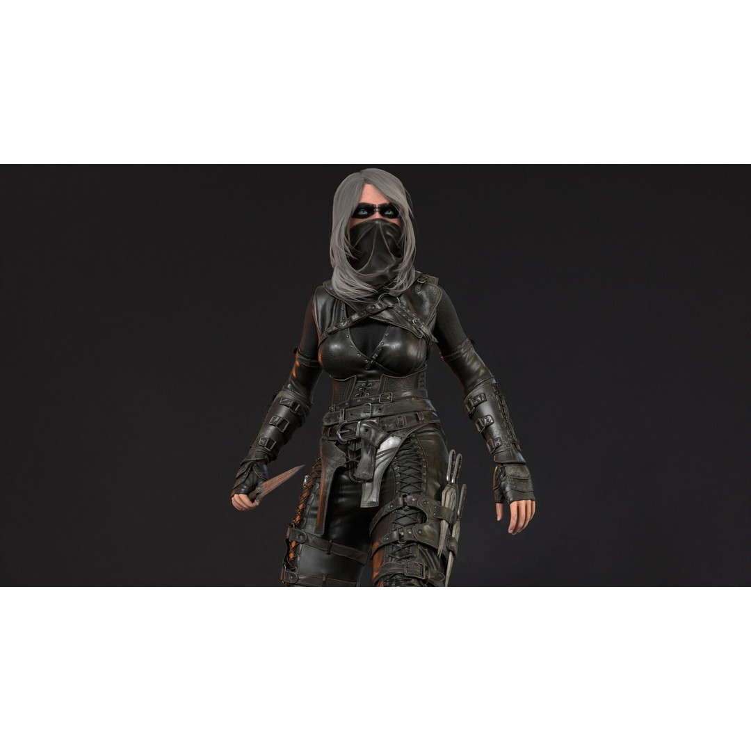 Thief Girl 3D Model – Low Poly Rigged Character with Animations, FBX - View 42