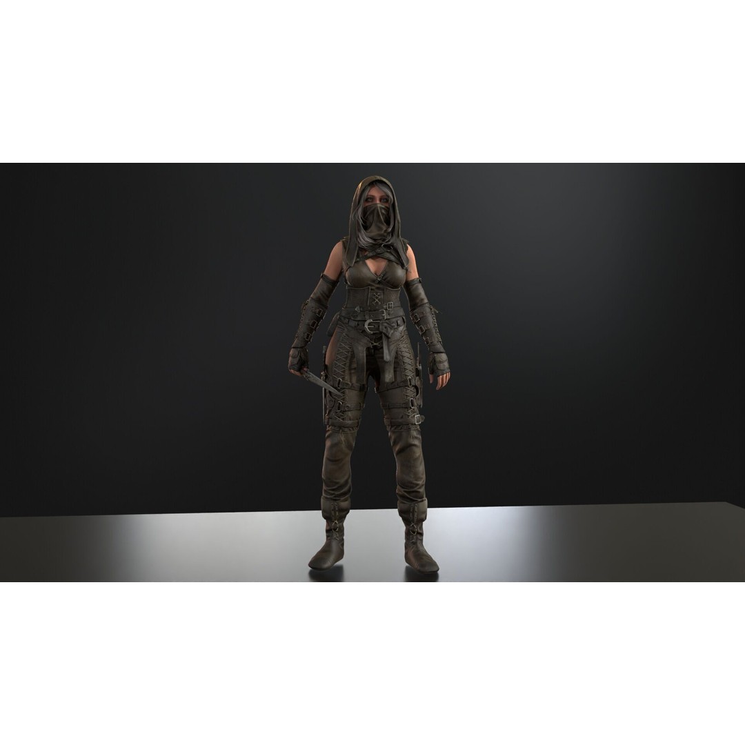 Thief Girl 3D Model – Low Poly Rigged Character with Animations, FBX - View 7